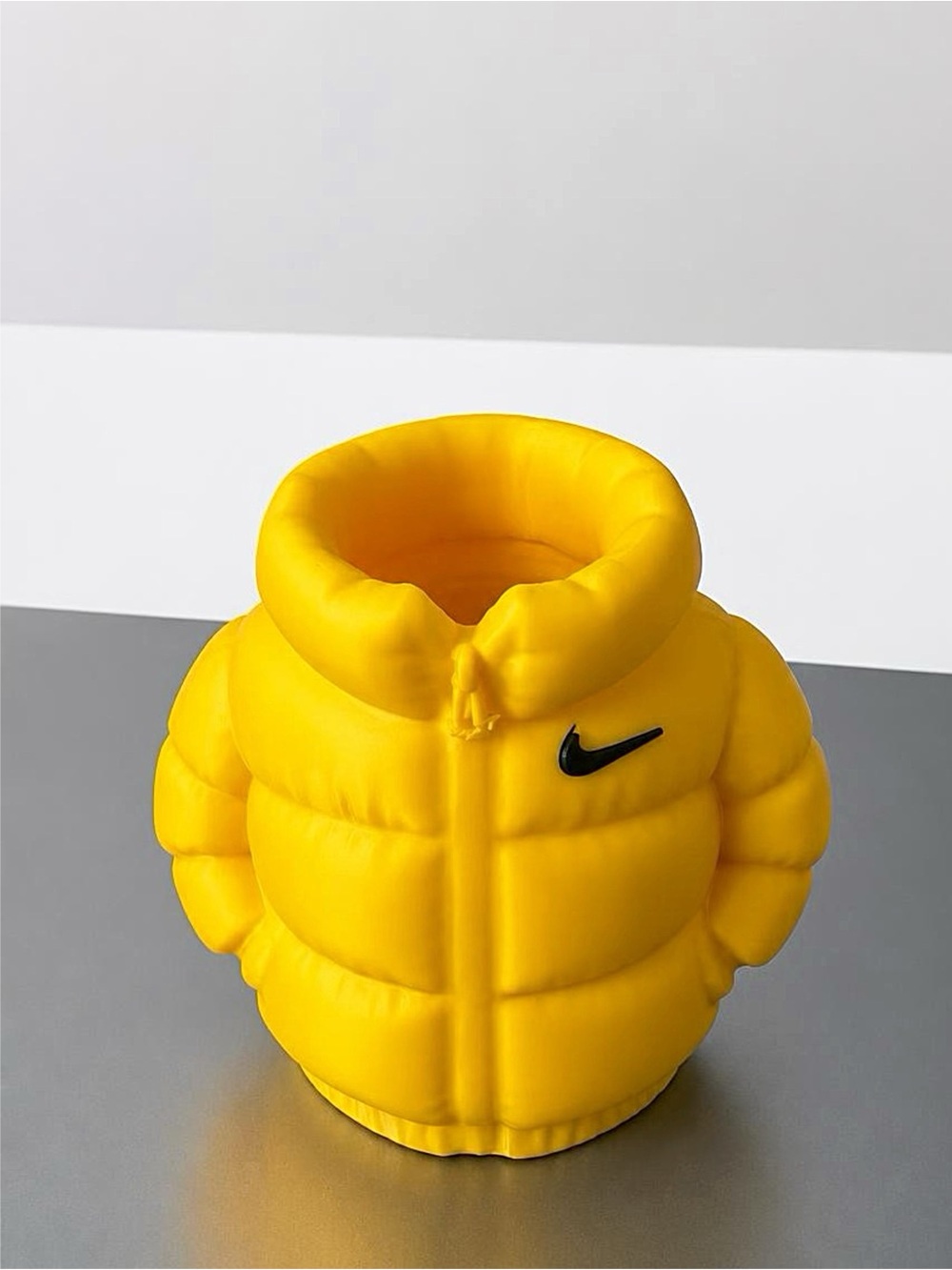 Nike Yellow Puffer Jacket pen and pencil holder with Black Swoosh